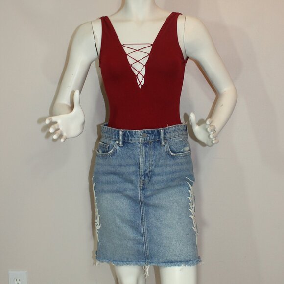 All Saints Philly Denim Embroidered Mini Skirt size 6 - Picture 3 of 9